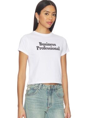 Danielle Guizio White Graphic 'Business Professional' Crop Tee
